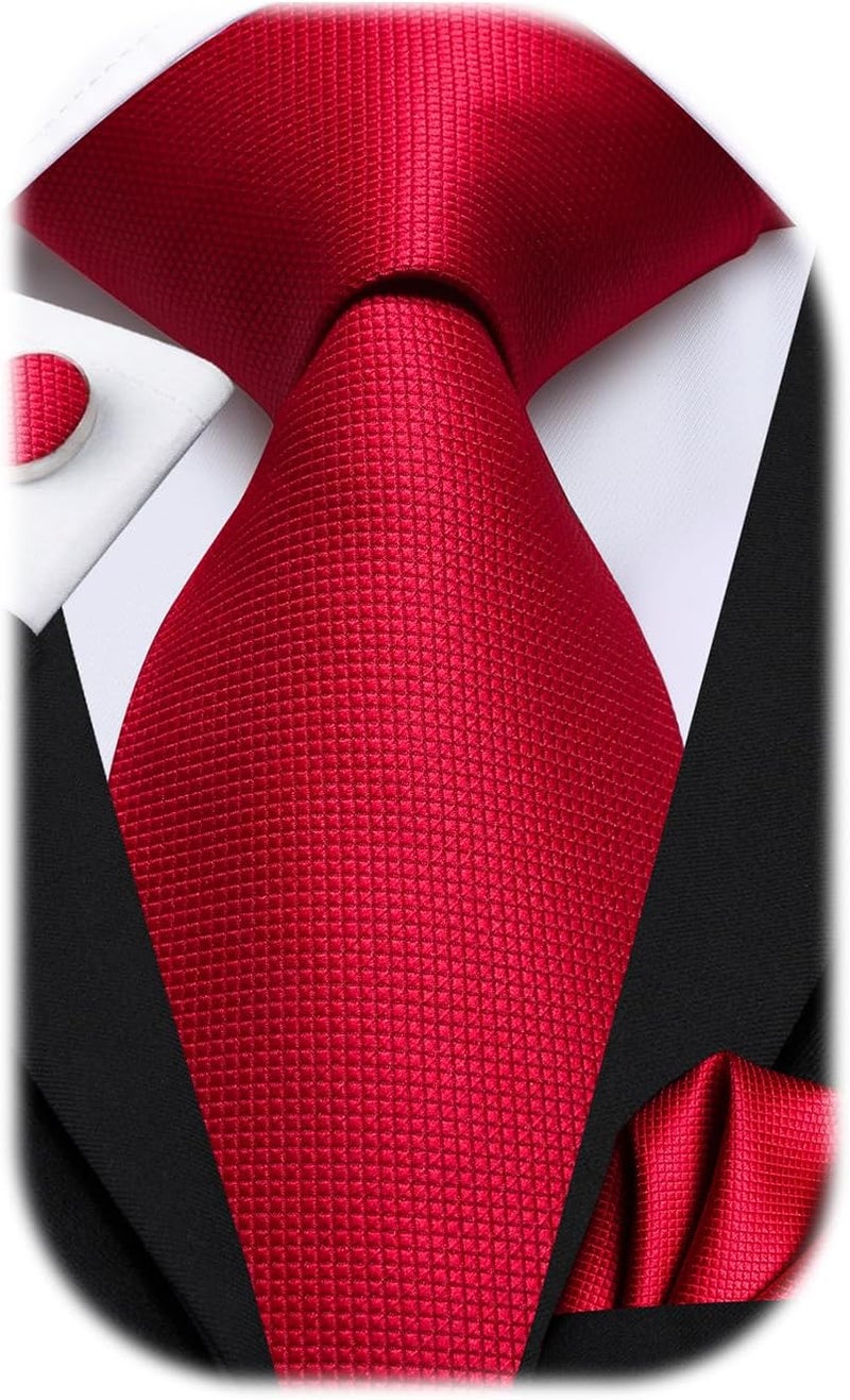 Dubulle Mens Tie Set Solid Paisley Silk Striped Necktie for Men with Cufflinks Tie and Pocket Square - Image 1